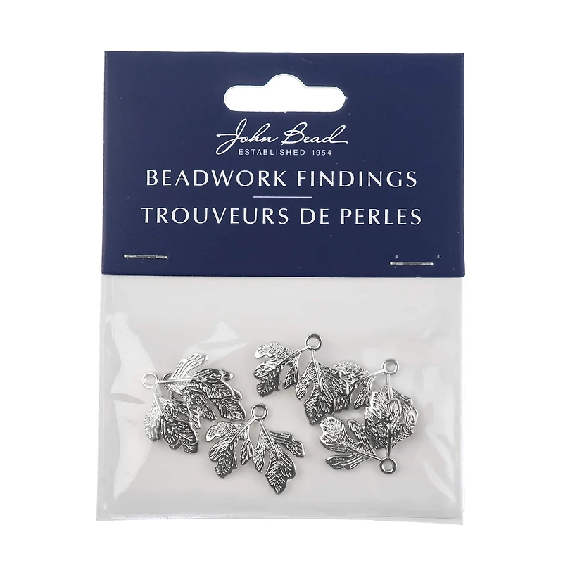 John Bead 21mm Silver Two Leaves Beadwork Pendants, 6ct.