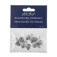 John Bead 21mm Silver Two Leaves Beadwork Pendants, 6ct.
