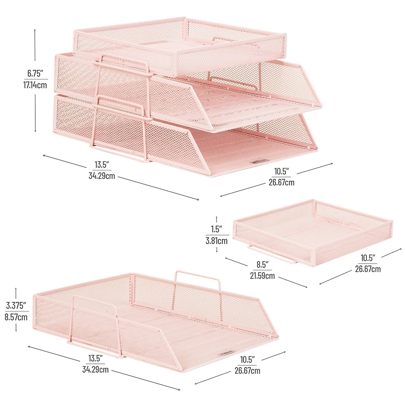 Mind Reader 2 Tier Paper Tray with Top Supply Compartment, Desktop File Organizer, Metal Mesh
