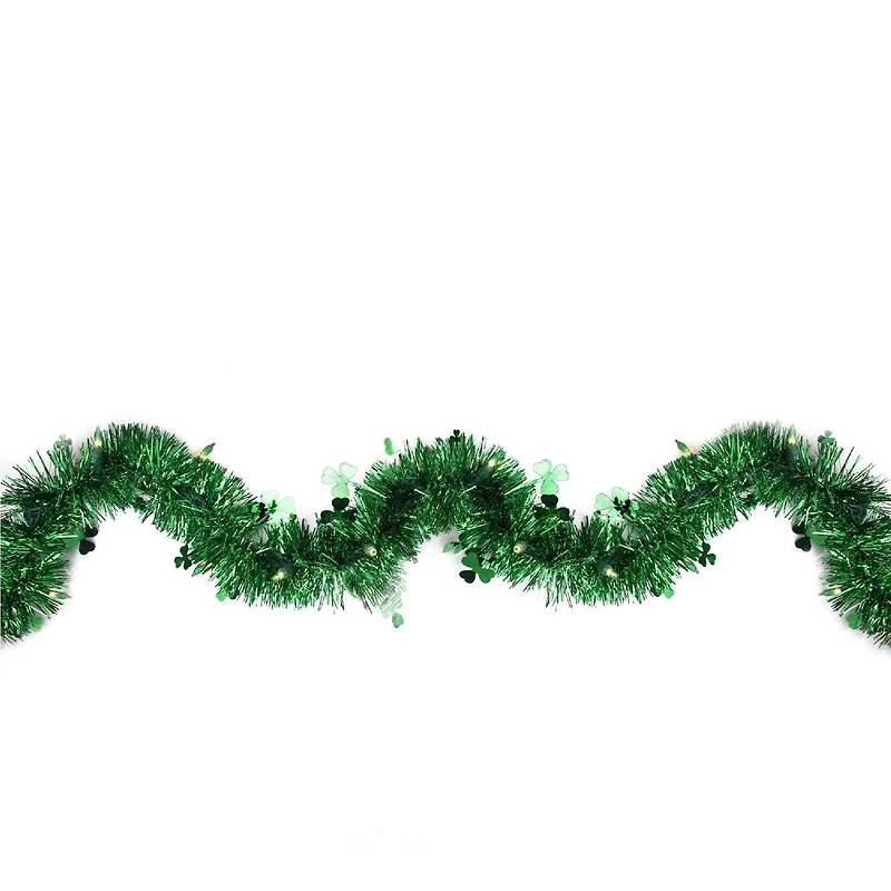 9ft. Pre-Lit Irish Shamrock St. Patrick's Day Tinsel Garland