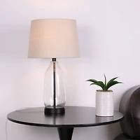 23" Clear & Black Slim Glass & Metal Table Lamp with Natural Fabric Shade by Ashland®
