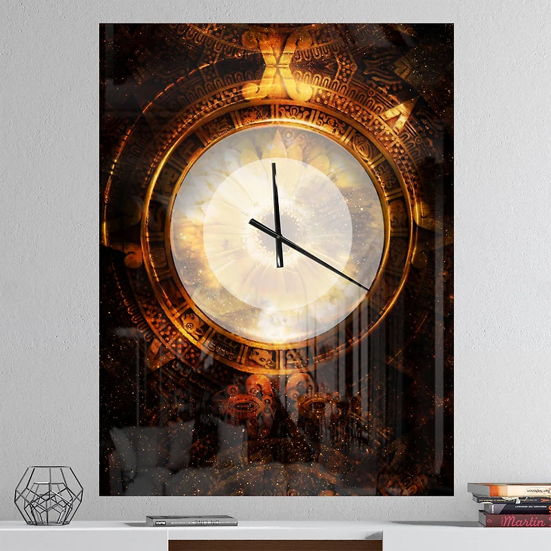 Designart 'Ancient Mayan Calendar Collage Modern Rectangular Wall Clock
