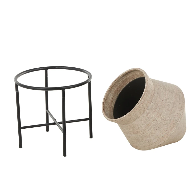 24.5" Beige Metal Wide Vase with Black Metal Stand