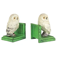 Design Toscano 4.5" Wise Snowy Owl Cast Iron Sculptural Bookend Pair