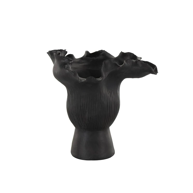 9" Black Ceramic Abstract Floral Inspired Vase with Linear Grooves