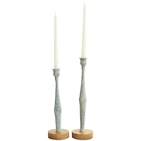 Light Blue Metal Textured Tapered Candle Holder Set