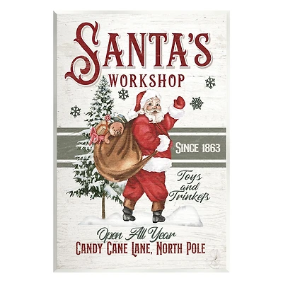 Stupell Industries Santa's Workshop Weathered Vintage Sign Wall Plaque Art