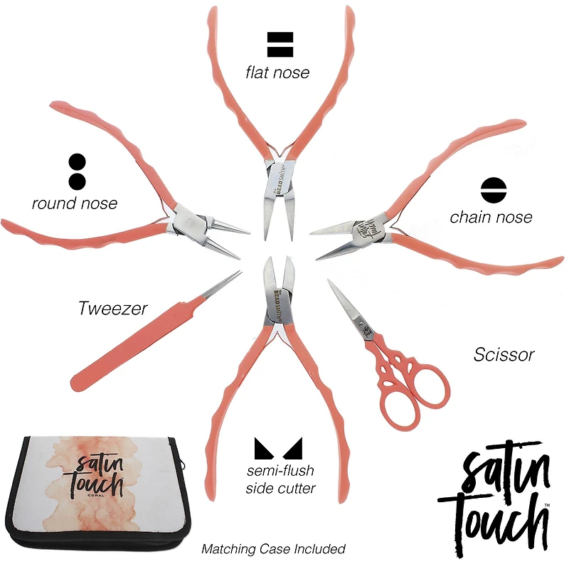 The Beadsmith® Satin Touch™ Coral 6 Piece Tool Set