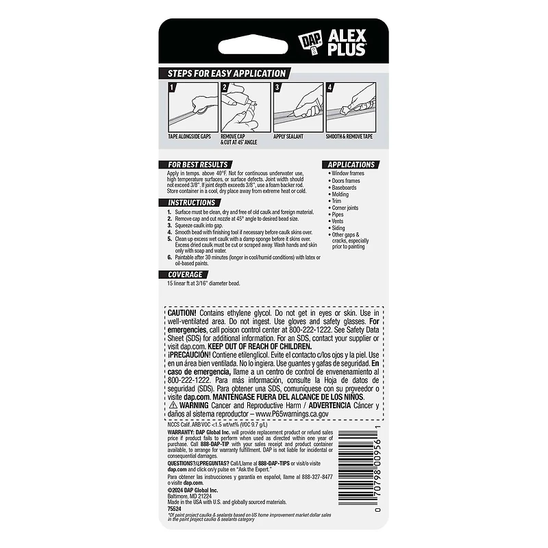 DAP® Alex Plus 2.75oz. Acrylic Latex Caulk Plus Silicone