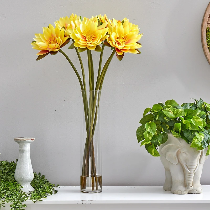 2.5ft. Yellow Lotus Arrangement in Cylinder Vase