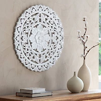 Habitat Etta 24" White Carved Floral Round Wall Art