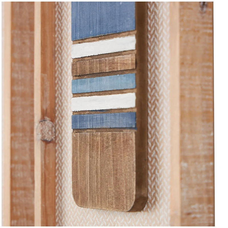 Brown Wood Paddle Wall Décor with Blue Accents & Chevron Pattern Set
