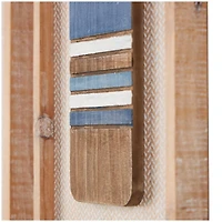 Brown Wood Paddle Wall Décor with Blue Accents & Chevron Pattern Set