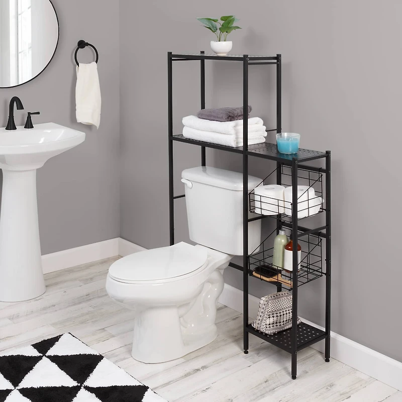 Honey Can Do Reversible Black Bathroom Storage Space Saver