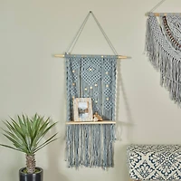 Gray Cotton Handmade Macrame 1 Shelf Wall Shelf 25" x 6" x 46"