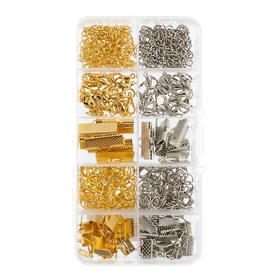 John Bead 10 Slots Rectangle Gold & Silver Jewelry Making Assortment Box Kit, 320ct. 