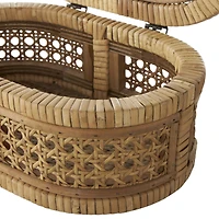 Brown Oval Rattan Storage Box Set with Pane Panels & Glass Tops