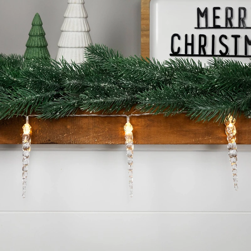 Icicle String Christmas Light Set - Warm White - 4.5' Clear Wire - 10ct