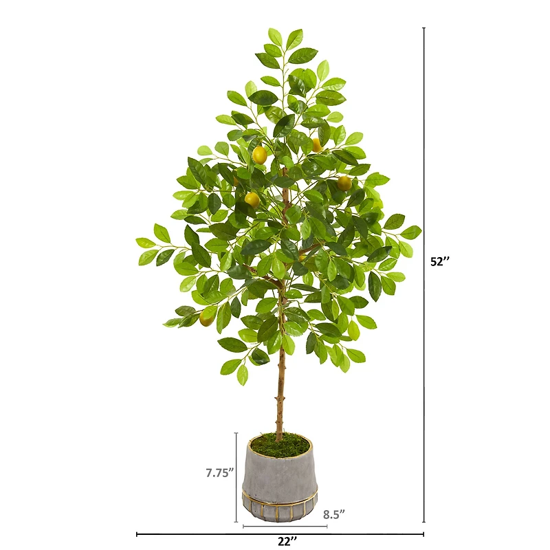 4.5ft Lemon Artificial Tree in Stoneware Vase with Gold Trimming
