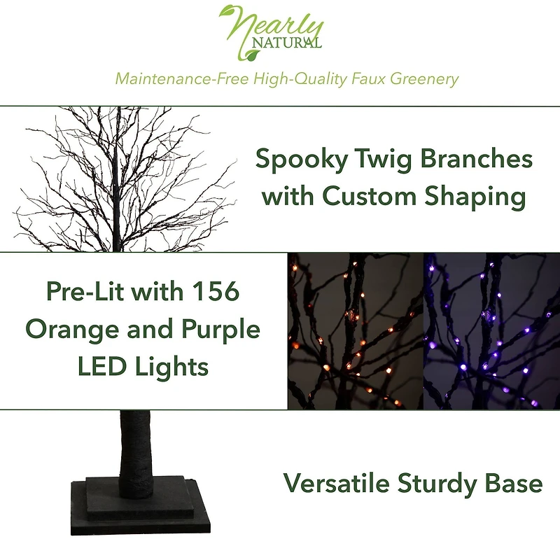 6ft. Orange & Purple LED Pre-Lit Halloween Deluxe Black Twig Artificial Fall Tree