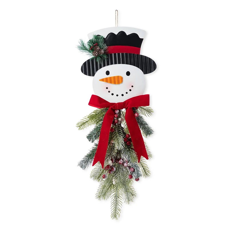 Glitzhome® 25" Greenery Snowman Door Hanger