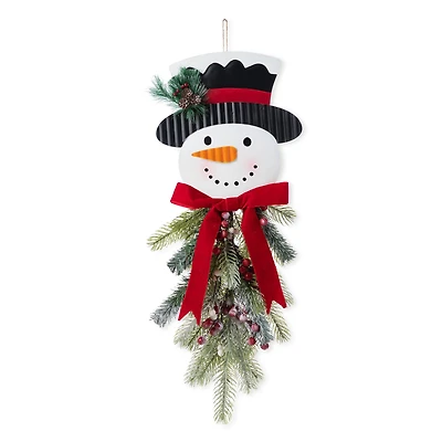 Glitzhome® 25" Greenery Snowman Door Hanger