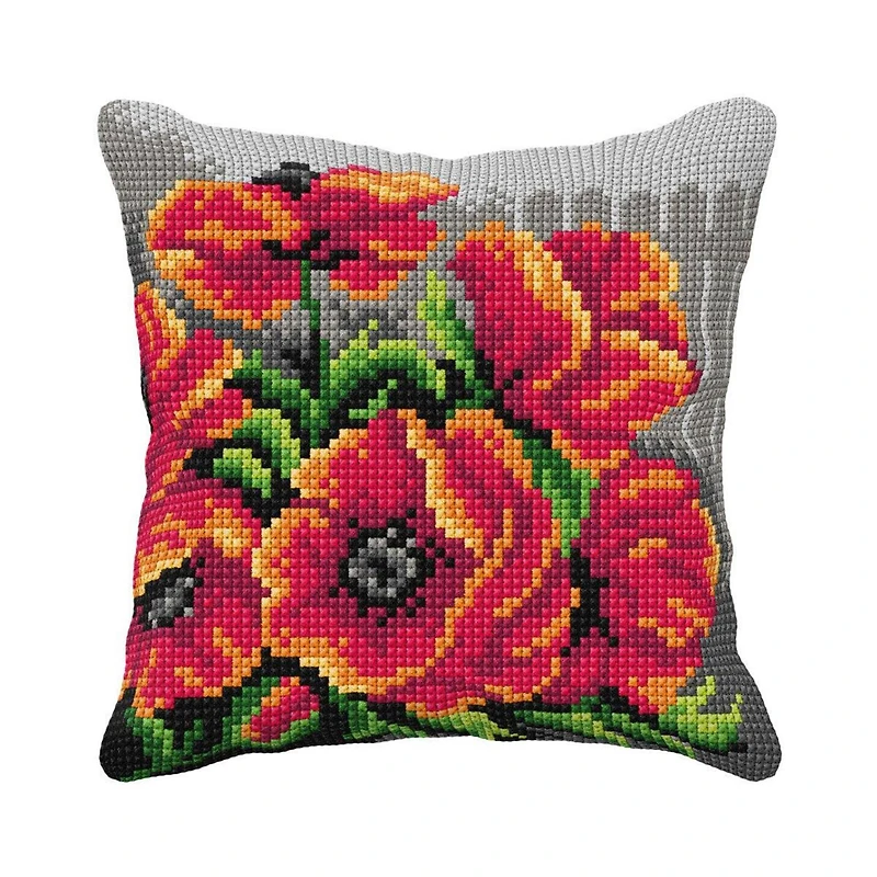 Orchidea Poppies Counted Cross Stitch Pillow Cover Kit
