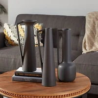 CosmoLiving by Cosmopolitan Set of 3 Dark Grey Ceramic Modern Vase, 17", 16", 16"