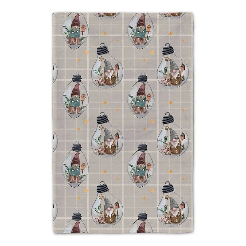 Welcome to our Cabin Gray and White Check Gnome Globe Pattern Tea Towel - Set of 2