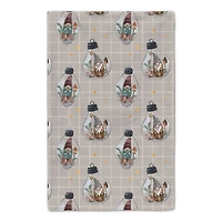 Welcome to our Cabin Gray and White Check Gnome Globe Pattern Tea Towel - Set of 2