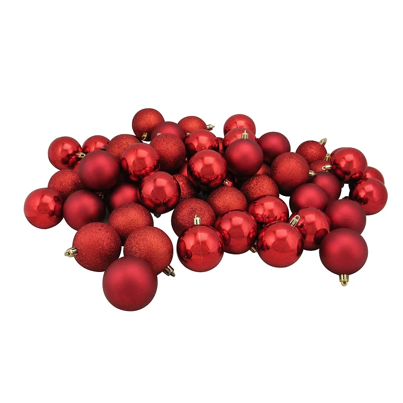 60ct Red Hot Shatterproof 4-Finish Ball Ornaments
