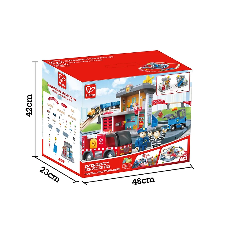 Hape Emergency Services HQ Police & Fire Station Wooden Train Set