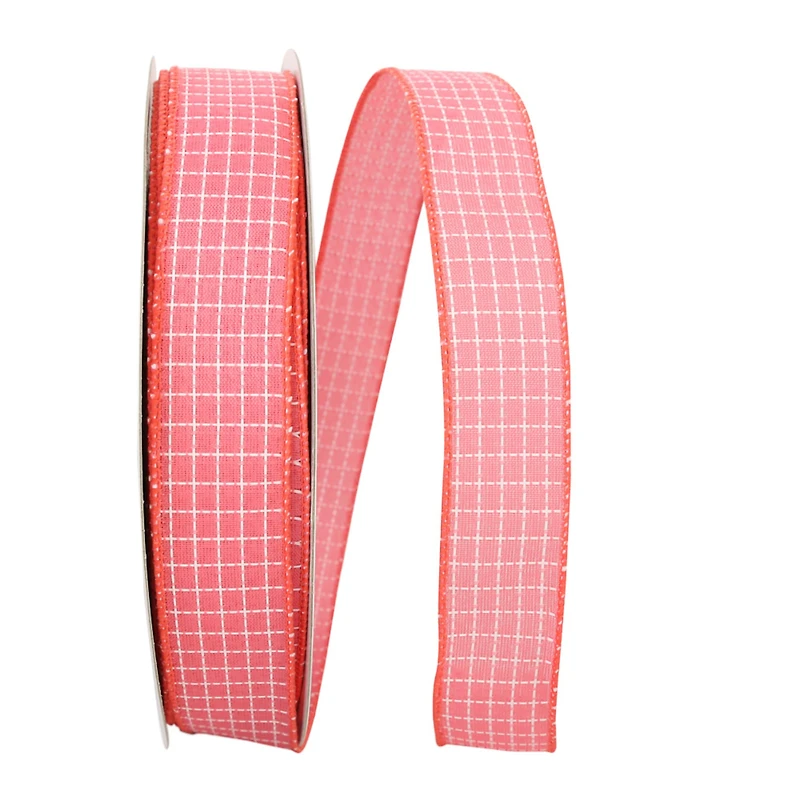 Reliant 1.5" x 50yd. Saddle Stitch Check Linen Wired Ribbon