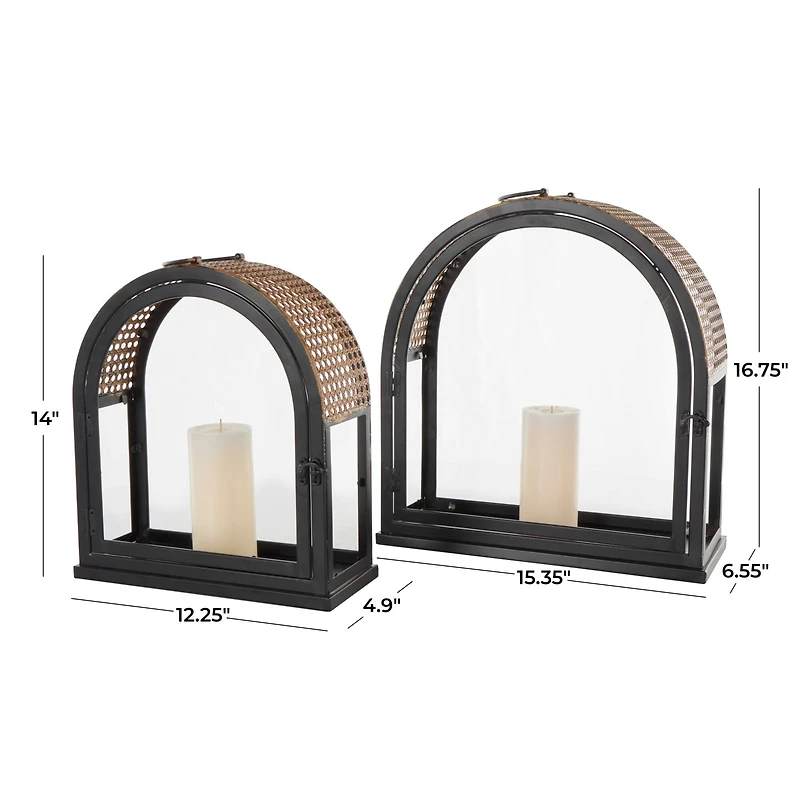 Gold Top Black Metal Arched Candle Lantern Set