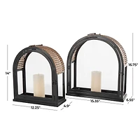 Gold Top Black Metal Arched Candle Lantern Set