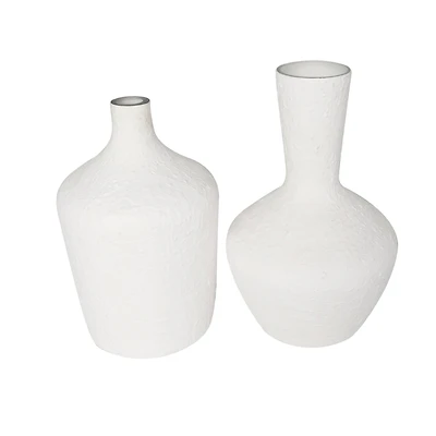 White Glass Textured Vase Set