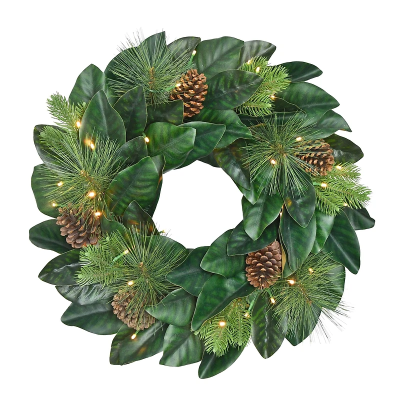 24" Pre-Lit Magnolia Wreath