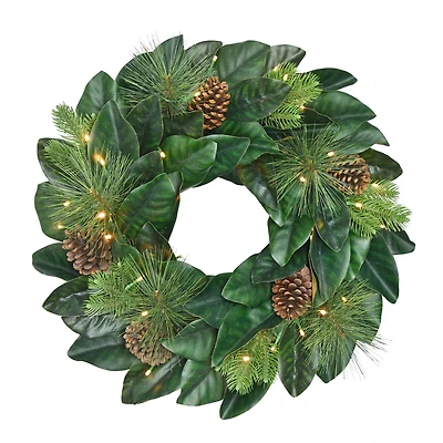 24" Pre-Lit Magnolia Wreath