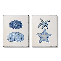 Stupell Industries Minimal Nautical Sea Creatures Blue White Painting Canvas Wall Art