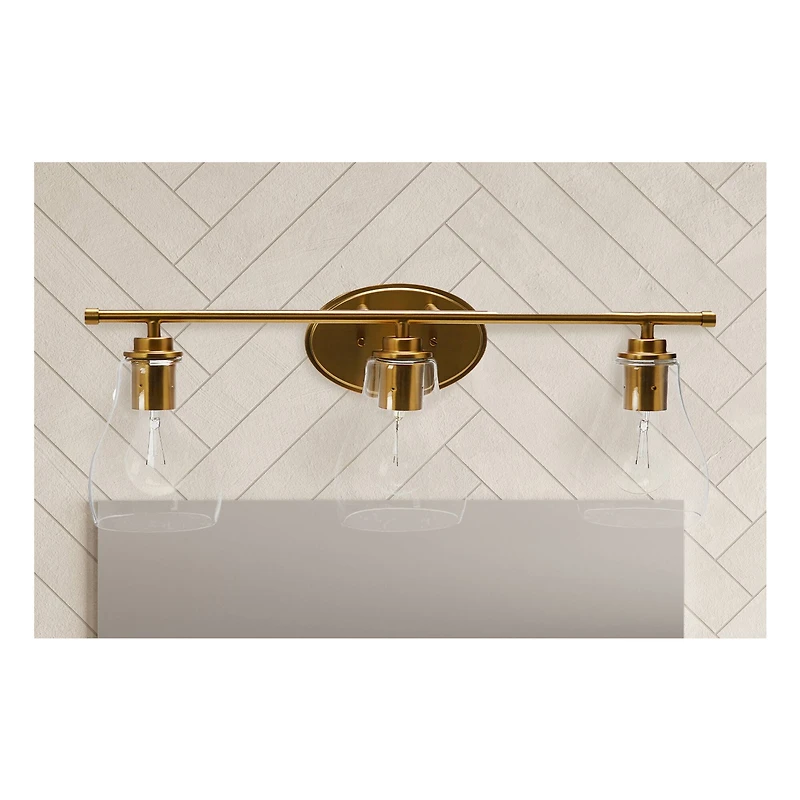 Hello Honey® Robert Stevenson Lighting Creston Brushed Gold Metal & Glass 3-Light Vanity Light