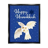Stupell Industries Happy Hanukkah Patterned Dove Framed Floater Canvas Wall Art