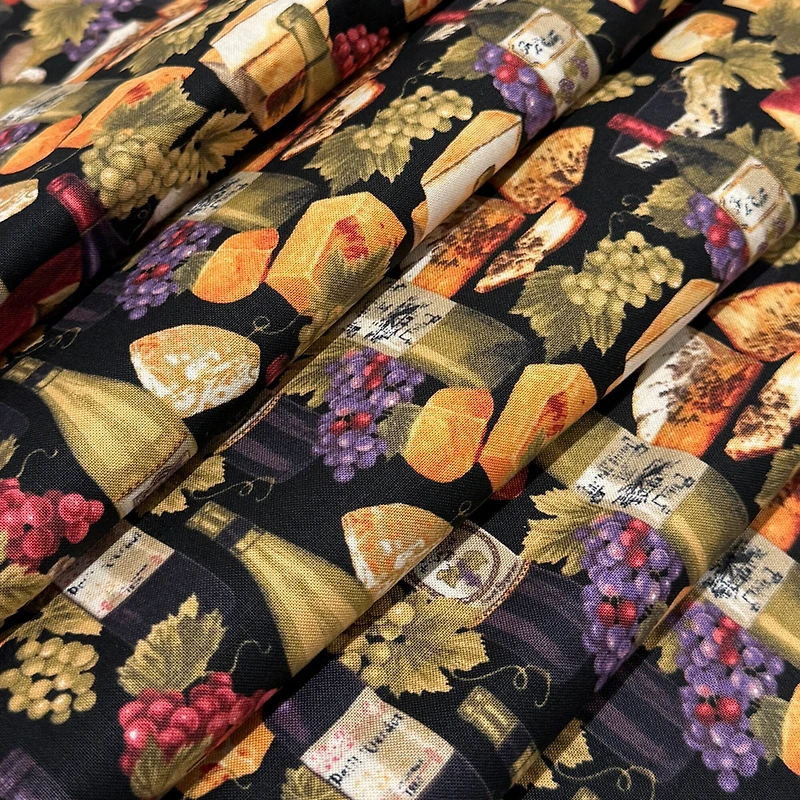 Feldman Cheese, Grapes & Wine Bottles Cotton Fabric