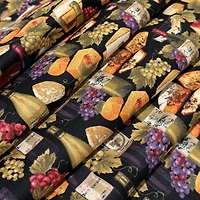 Feldman Cheese, Grapes & Wine Bottles Cotton Fabric