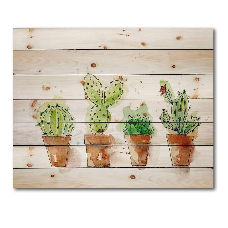 Designart - Cacti In Ceramic Pots In Gentle Tones I