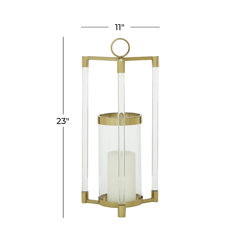 The Novogratz Gold Stainless Steel Contemporary Lantern, 23" x 11" x 11"