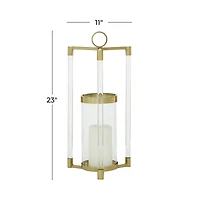 The Novogratz Gold Stainless Steel Contemporary Lantern, 23" x 11" x 11"
