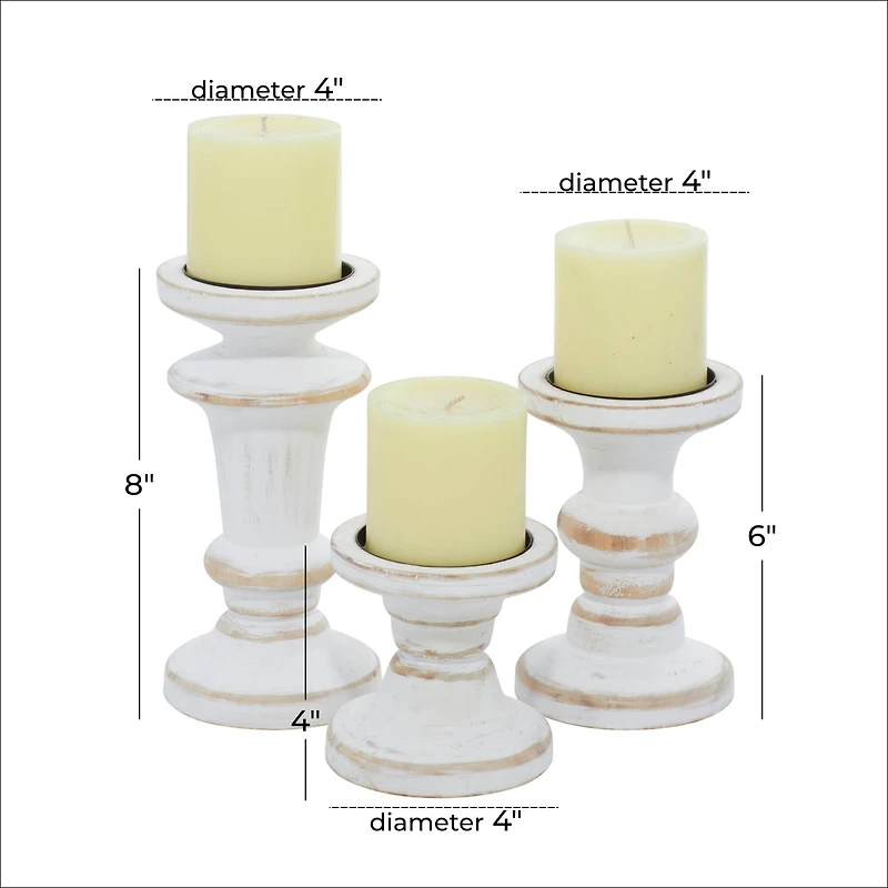 White Wood Farmhouse Candle Holder Set