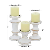 White Wood Farmhouse Candle Holder Set