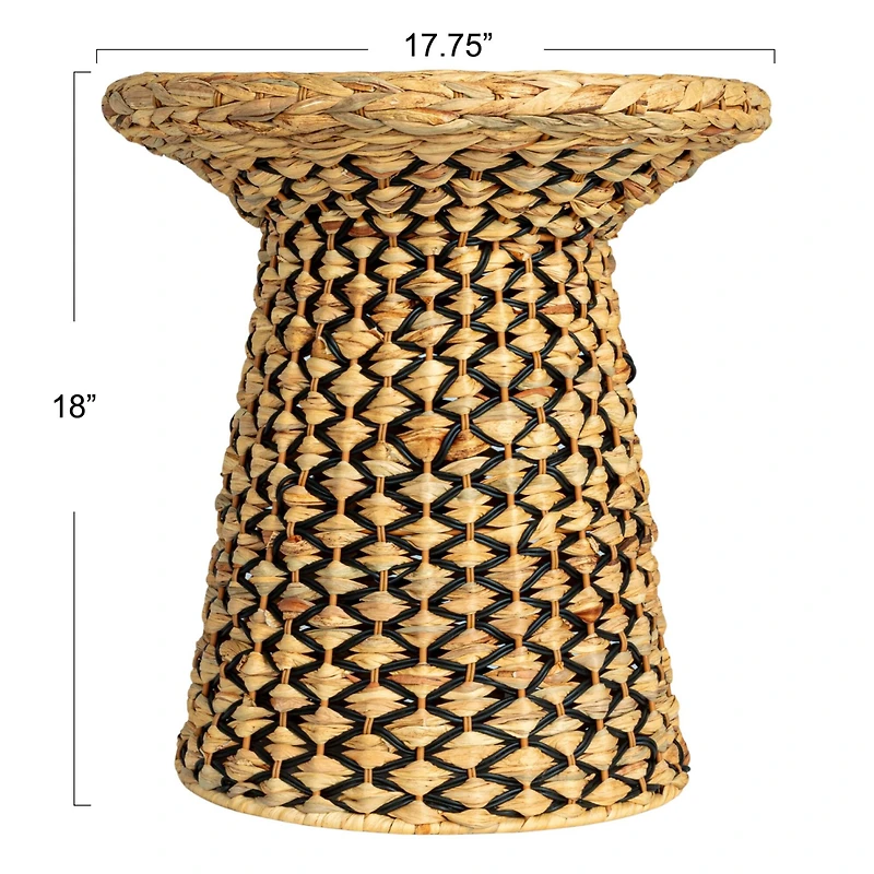Household Essentials 18" Black & Natural Braided Water Hyacinth & Resin Geometric Side Table