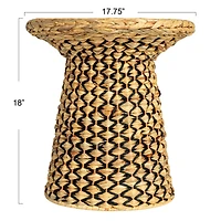 Household Essentials 18" Black & Natural Braided Water Hyacinth & Resin Geometric Side Table